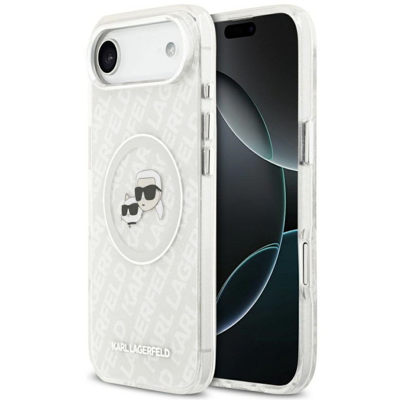 „Karl Lagerfeld IML“ blizgučiais ir „Karl&Choupette“ galvų logotipu pažymėtas „MagSafe“ dėklas, skirtas „iPhone Air“ – p...