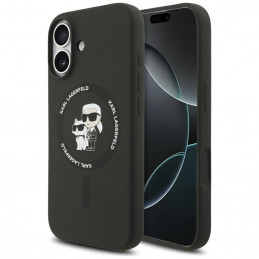 „Karl Lagerfeld“ silikoninis „Karl&Choupette Ring MagSafe“ dėklas, skirtas „iPhone 17“ – juodas