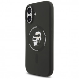 „Karl Lagerfeld“ silikoninis „Karl&Choupette Ring MagSafe“ dėklas, skirtas „iPhone 17“ – juodas