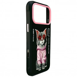 „Nimmy Glasses“ stilingas katino formos dėklas, skirtas „iPhone 17 Pro Max“ – juodas