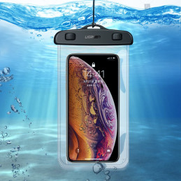 Ugreen LP186 60959 vandeniui atsparus IPX8 dėklas, skirtas 4-6,5" išmaniajam telefonui - juodas ir skaidrus