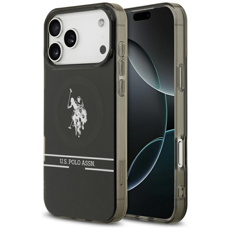 „MagSafe“ dėklas su JAV polo marškinėliais ir apatine juostele, skirtas „iPhone 17 Pro Max“ – juodas