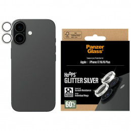„PanzerGlass Hoops“ blizgučiais grūdinto stiklo ekrano apsauga, skirta „iPhone 17 / 16 / 16 Plus“ – sidabrinė