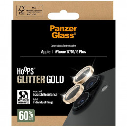 „PanzerGlass Hoops“ blizgučiais grūdinto stiklo ekrano apsauga, skirta „iPhone 17 / 16 / 16 Plus“ – auksinė