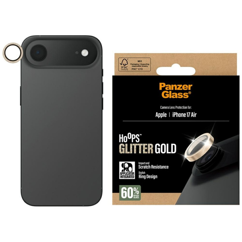 „PanzerGlass Hoops“ blizgučiais grūdinto stiklo ekrano apsauga „iPhone Air“ – auksinė