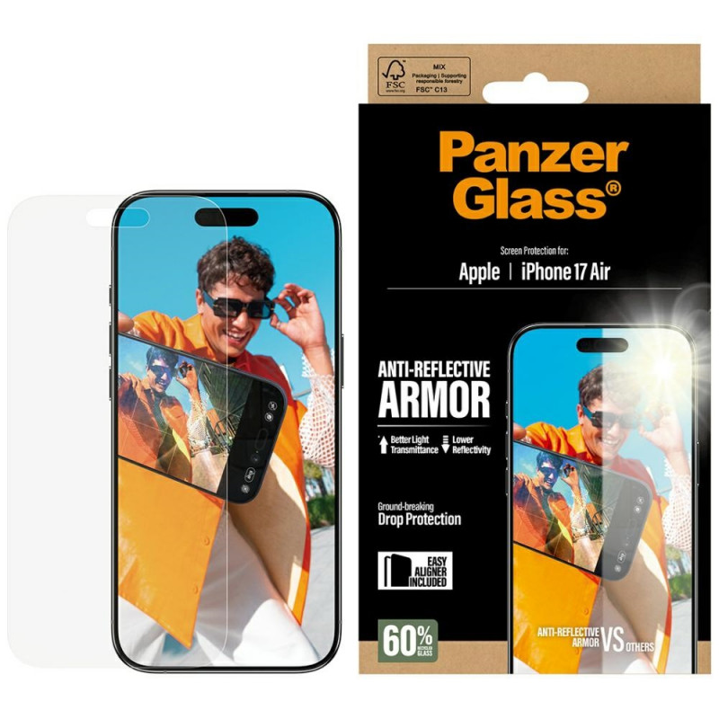 „PanzerGlass Armor“ antirefleksinis „EasyAligner“ grūdintas stiklas, skirtas „iPhone Air“.