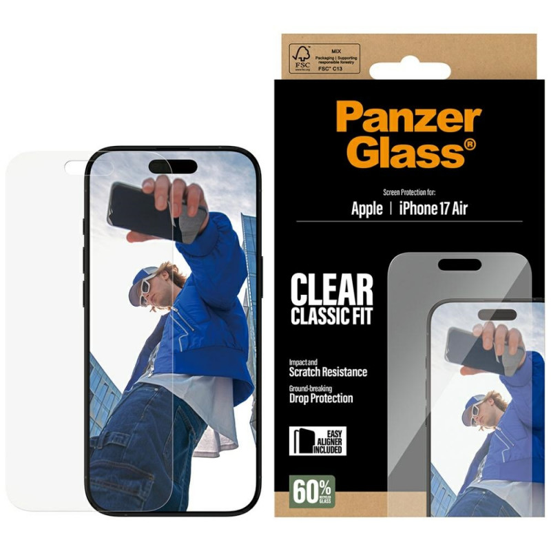 „PanzerGlass Classic Fit EasyAligner“ grūdintas stiklas, skirtas „iPhone Air“.