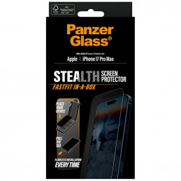„PanzerGlass Stealth“ itin plataus užsegimo grūdintas stiklas, skirtas „iPhone 17 Pro Max“