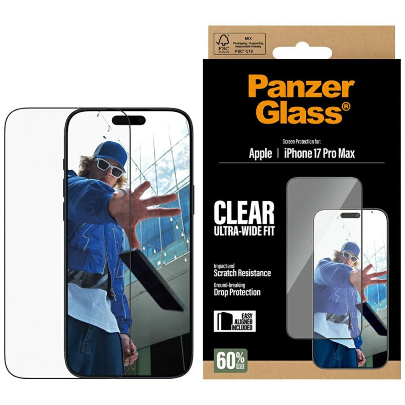 „PanzerGlass“ itin plataus diametro grūdintas stiklas „EasyAligner“, skirtas „iPhone 17 Pro Max“