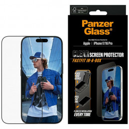 „PanzerGlass“ itin plataus kampo grūdintas stiklas, skirtas „iPhone 17 / 16 Pro“