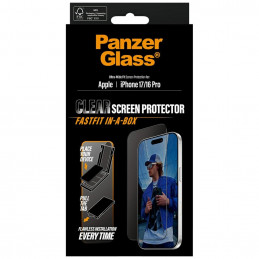 „PanzerGlass“ itin plataus kampo grūdintas stiklas, skirtas „iPhone 17 / 16 Pro“