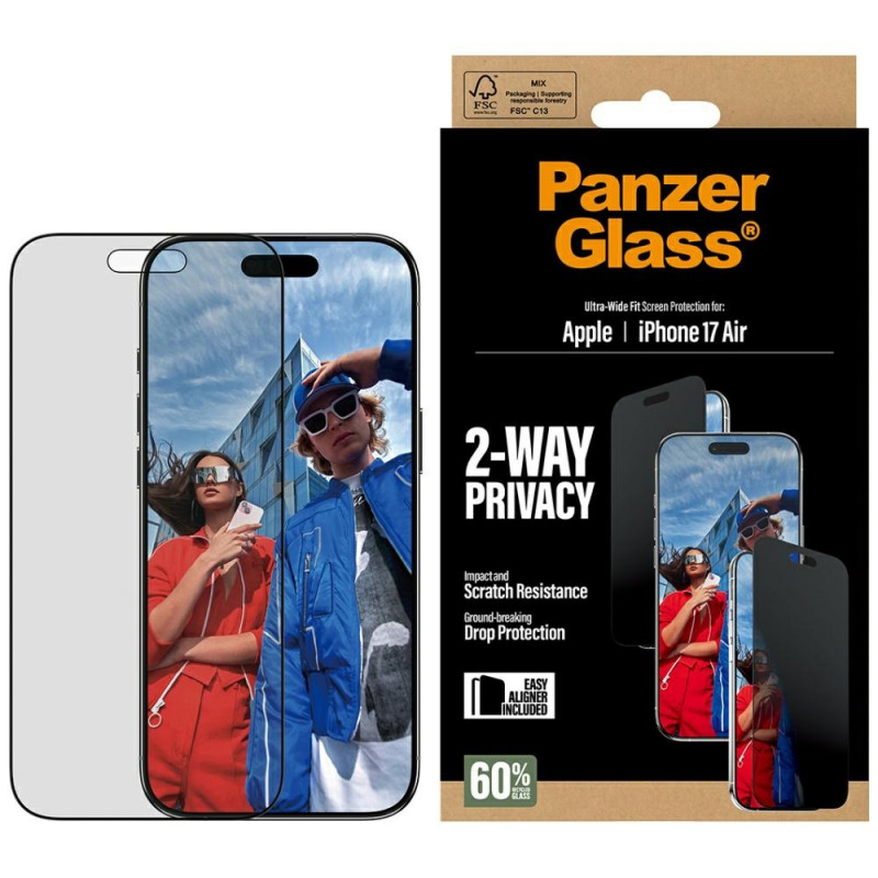 „PanzerGlass“ itin plataus pritaikymo „EasyAligner“ privatumo stiklas, skirtas „iPhone Air“