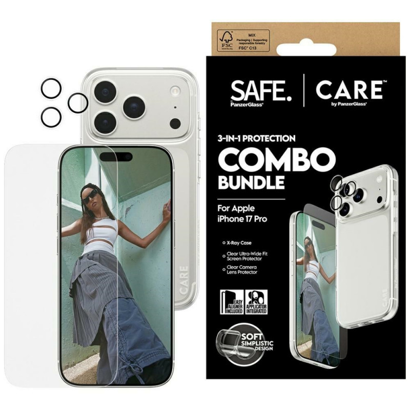 „CARE by PanzerGlass“ madingas „Combo 3in1“ dėklas + stiklas + objektyvas, skirtas „iPhone 17 Pro“