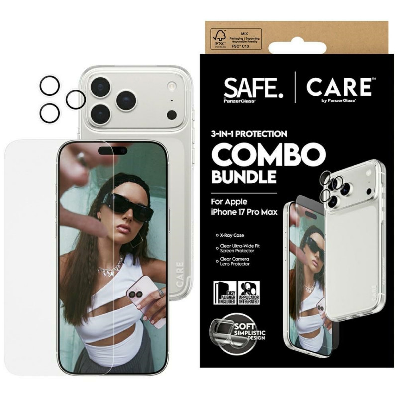 „CARE by PanzerGlass“ madingas „Combo 3in1“ dėklas + stiklas + objektyvas, skirtas „iPhone 17 Pro Max“