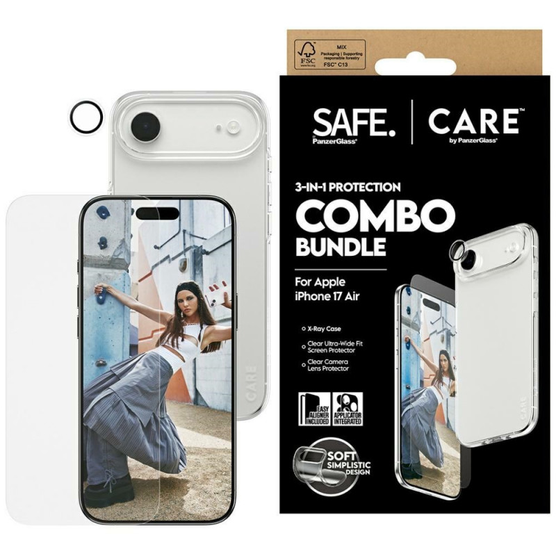 „CARE by PanzerGlass“ madingas 3in1 apsauginis rinkinys: dėklas, stiklas ir objektyvas, skirtas „iPhone Air“