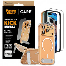 „CARE by PanzerGlass Feature Kick 3in1“ dėklas + stiklas + objektyvo apsaugos rinkinys, skirtas „iPhone 17 Pro“