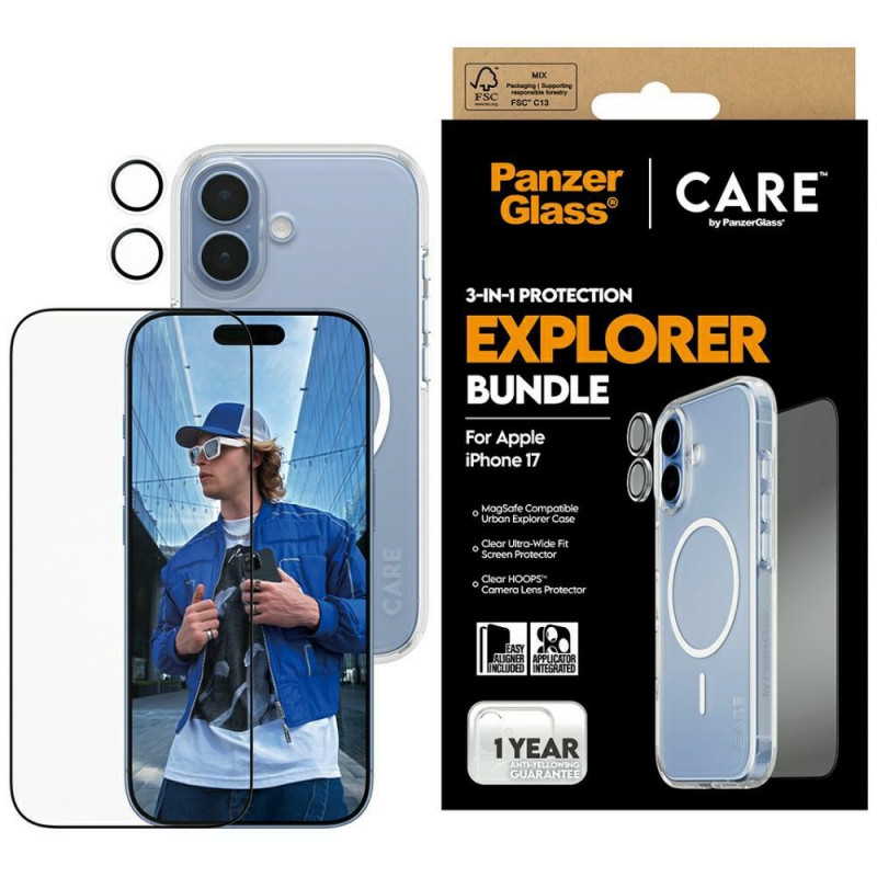 „CARE by PanzerGlass Flagship Explorer 3in1“ dėklas + stiklas + objektyvas, skirtas „iPhone 17“