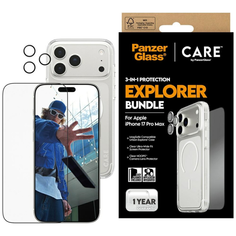„CARE by PanzerGlass Flagship Explorer 3-in-1“ dėklas + stiklas + objektyvas, skirtas „iPhone 17 Pro Max“