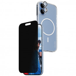 „CARE by PanzerGlass“ flagmaninis „Privacy 3-in-1“ dėklas + privatumo stiklas + objektyvas, skirtas „iPhone 17“
