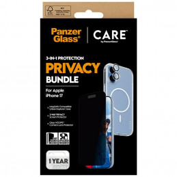 „CARE by PanzerGlass“ flagmaninis „Privacy 3-in-1“ dėklas + privatumo stiklas + objektyvas, skirtas „iPhone 17“