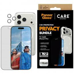 „CARE by PanzerGlass“ flagmaninis „Privacy 3-in-1“ dėklas + privatumo stiklas + objektyvas, skirtas „iPhone 17 Pro“