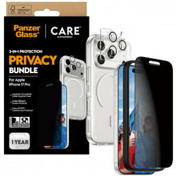 „CARE by PanzerGlass“ flagmaninis „Privacy 3-in-1“ dėklas + privatumo stiklas + objektyvas, skirtas „iPhone 17 Pro“