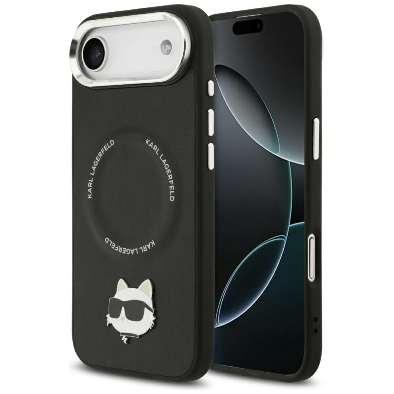 Karl Lagerfeld Choupette Pin MagSafe dėklas, skirtas iPhone Air, juodas