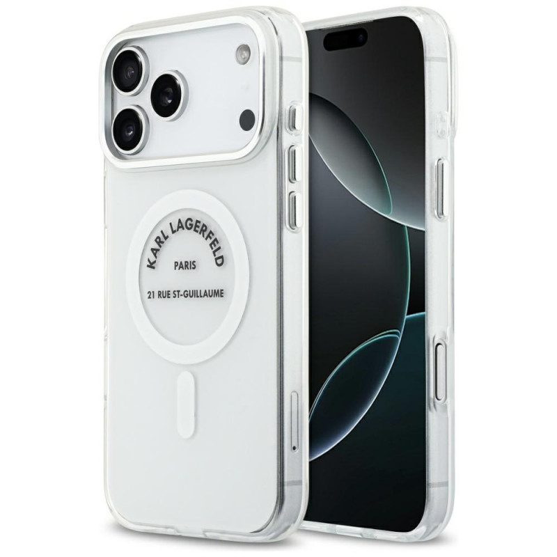 „Karl Lagerfeld IML Karl RSG Logo MagSafe“ dėklas, skirtas „iPhone 17 Pro Max“ – permatomas