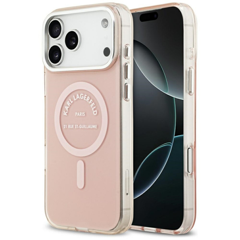 „Karl Lagerfeld IML Karl RSG Logo MagSafe“ dėklas, skirtas „iPhone 17 Pro Max“ – rožinis