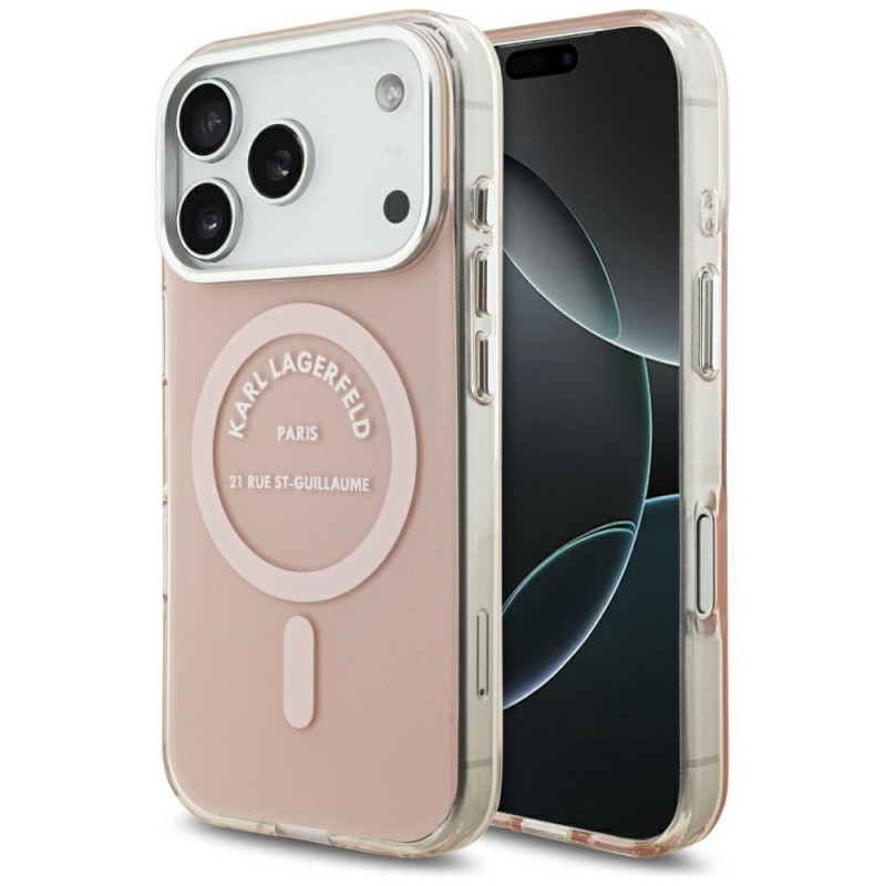 „Karl Lagerfeld IML Karl RSG Logo MagSafe“ dėklas, skirtas „iPhone 17 Pro“ – rožinis