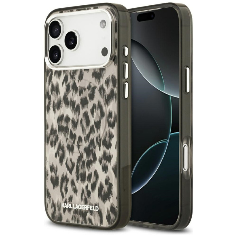 „Karl Lagerfeld IML“ leopardo rašto „MagSafe“ dėklas, skirtas „iPhone 17 Pro Max“ – rudas