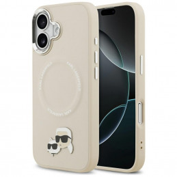 „Karl Lagerfeld Karl & Choupette Pins MagSafe“ dėklas, skirtas „iPhone 17“ – smėlio spalvos
