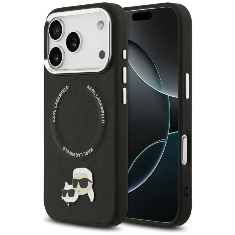 „Karl Lagerfeld Karl & Choupette Pins MagSafe“ dėklas, skirtas „iPhone 17 Pro“ – juodas