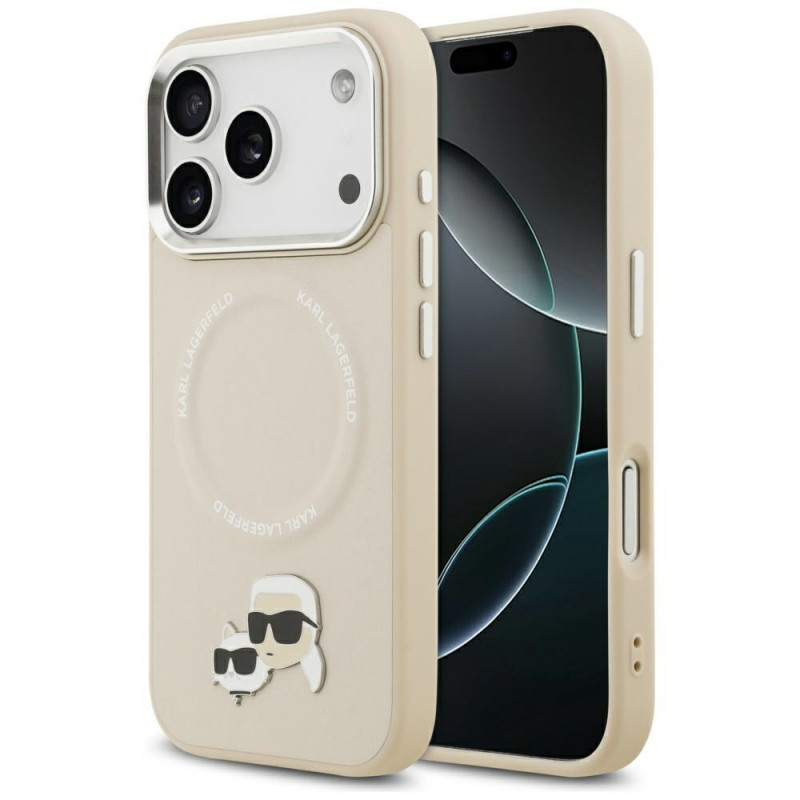 „Karl Lagerfeld Karl & Choupette Pins MagSafe“ dėklas, skirtas „iPhone 17 Pro Max“ – smėlio spalvos