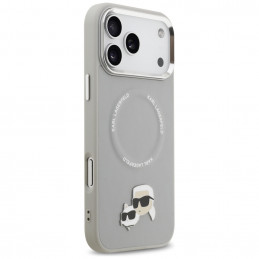 „Karl Lagerfeld Karl & Choupette Pins MagSafe“ dėklas, skirtas „iPhone 17 Pro Max“ – pilkas