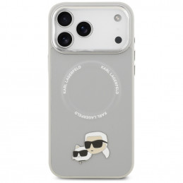 „Karl Lagerfeld Karl & Choupette Pins MagSafe“ dėklas, skirtas „iPhone 17 Pro“ – pilkas