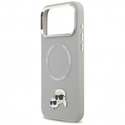 „Karl Lagerfeld Karl & Choupette Pins MagSafe“ dėklas, skirtas „iPhone 17 Pro“ – pilkas