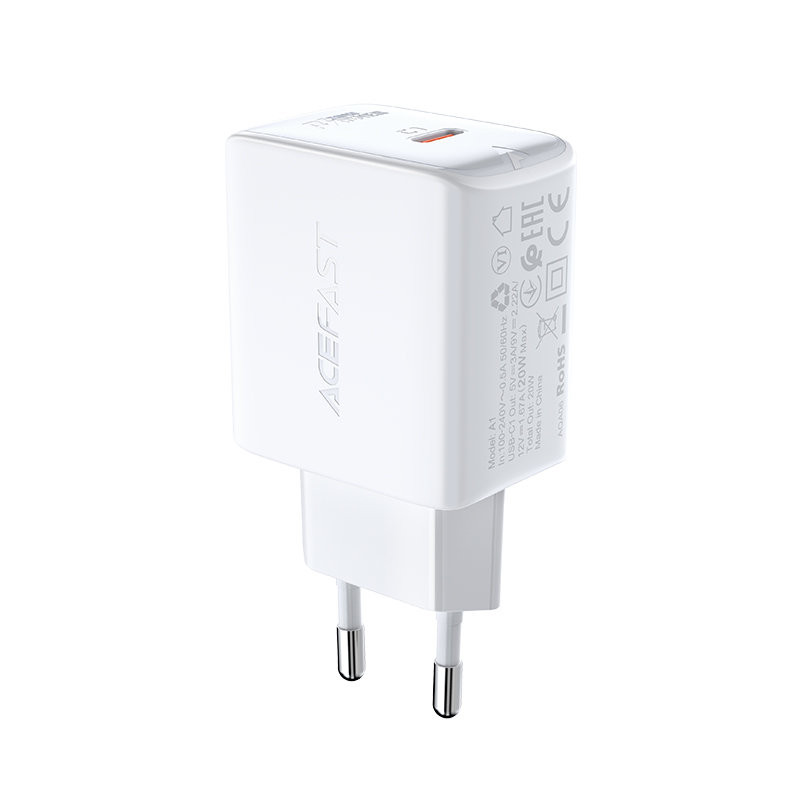 Acefast greitas USB Type C 20W Power Delivery sieninis įkroviklis baltas (A1 EU balta)