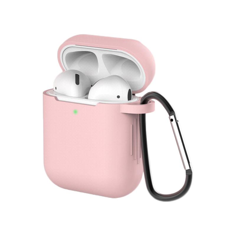 „AirPods 2“ / „AirPods 1“ silikoninis minkštas ausinių dangtelis + raktų pakabukas, karabinas, pakabukas, rožinis (dėkla...