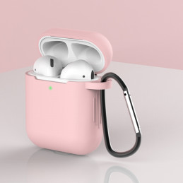„AirPods 2“ / „AirPods 1“ silikoninis minkštas ausinių dangtelis + raktų pakabukas, karabinas, pakabukas, rožinis (dėkla...