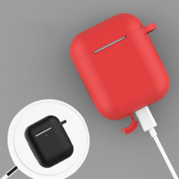 „AirPods 2“ / „AirPods 1“ silikoninis minkštas ausinių dangtelis + raktų pakabukas, karabinas, pakabukas, rožinis (dėkla...