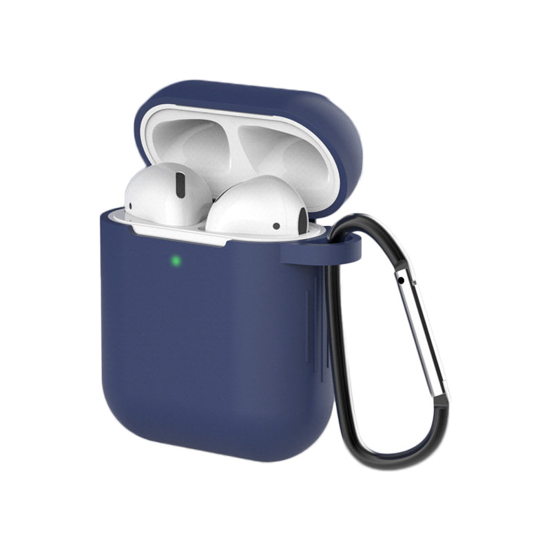 „AirPods 2“ / „AirPods 1“ silikoninis minkštas ausinių dangtelis + raktų pakabukas „Lobster“ pakabukas mėlynas (D dėklas...