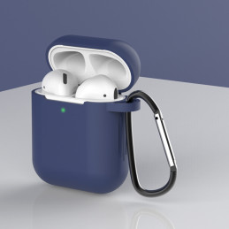 „AirPods 2“ / „AirPods 1“ silikoninis minkštas ausinių dangtelis + raktų pakabukas „Lobster“ pakabukas mėlynas (D dėklas...