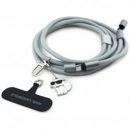Karl Lagerfeld CBDY Choupette Charm USB-C laidas / USB-C virvelė – pilka