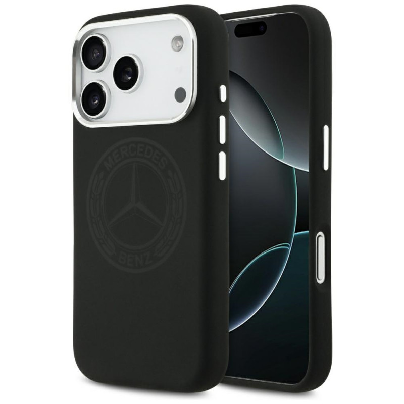 „Mercedes“ silikoninis vintažinio logotipo „MagSafe“ dėklas, skirtas „iPhone 17 Pro“ – juodas