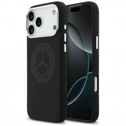 „Mercedes“ silikoninis vintažinio logotipo „MagSafe“ dėklas, skirtas „iPhone 17 Pro Max“ – juodas