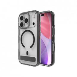 ZAGG Santa Cruz Snap KS MagSafe dėklas su stovu, skirtas iPhone 17 Pro – skaidrus ir juodas