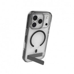 ZAGG Santa Cruz Snap KS MagSafe dėklas su stovu, skirtas iPhone 17 Pro – skaidrus ir juodas
