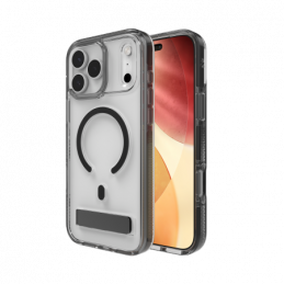 ZAGG Santa Cruz Snap KS MagSafe dėklas su stovu, skirtas iPhone 17 Pro Max – skaidrus ir juodas