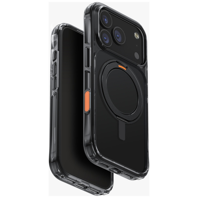 UNIQ Swivix besisukantis stovas 360 laipsnių iPhone 17 Pro dėklas – juodas